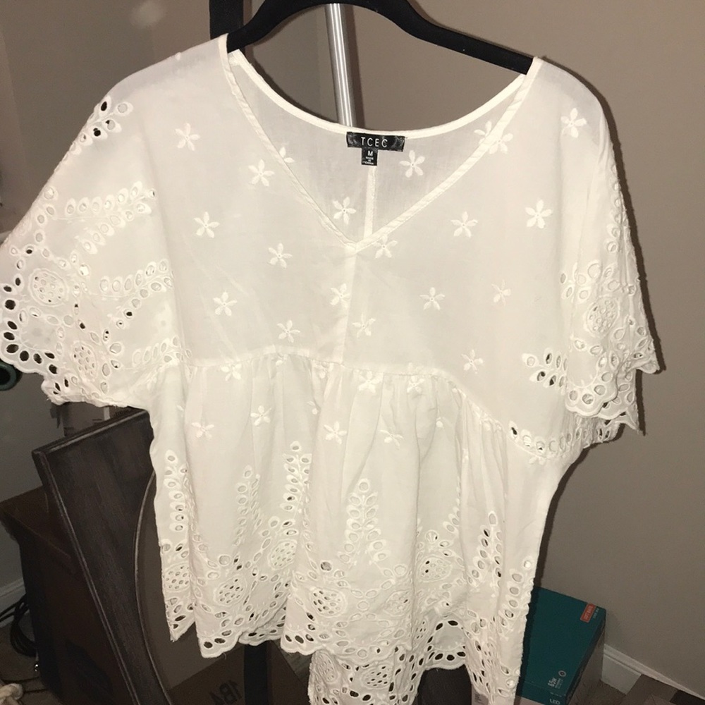 White eyelet top
